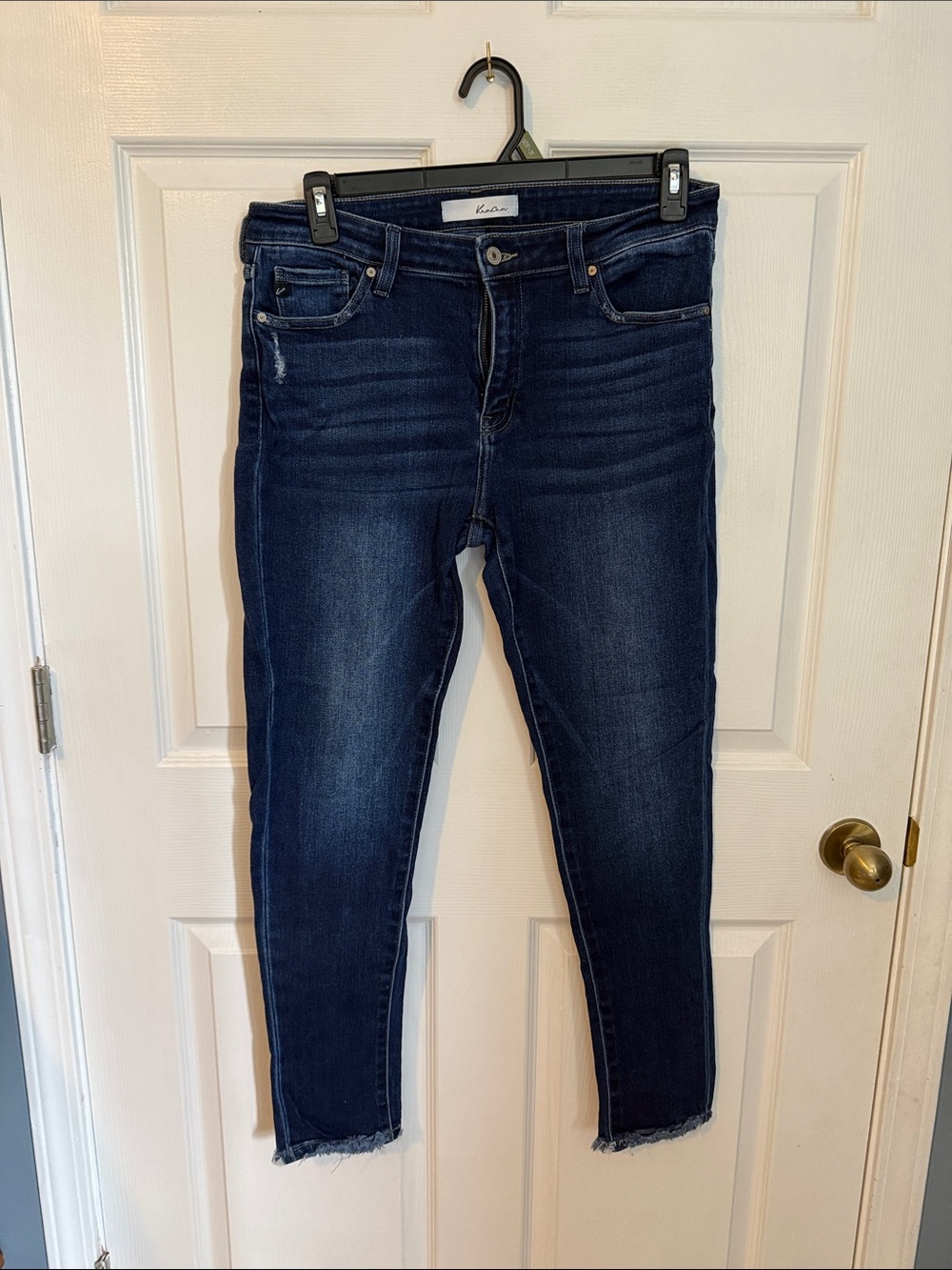 KanCan Dark Indigo Skinny Jeans with Frayed Hem